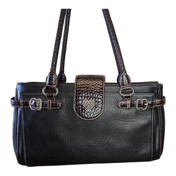 Brighton Laverne Retired Black Brown Pebbled Leather Shoulder Bag - Picture 2 of 16